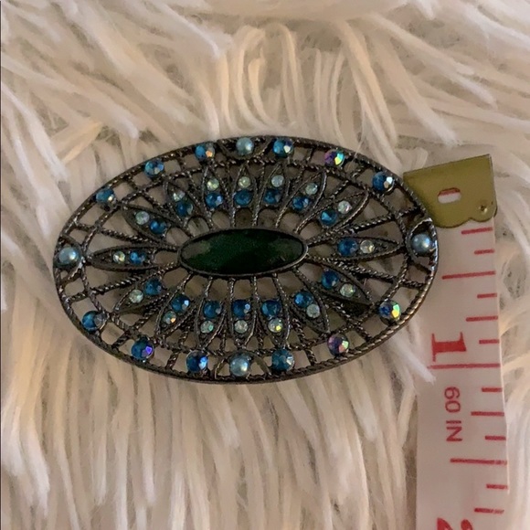 Vintage 1990’s FAF Oval Brooch. Rhinestones Pewter - Picture 7 of 7